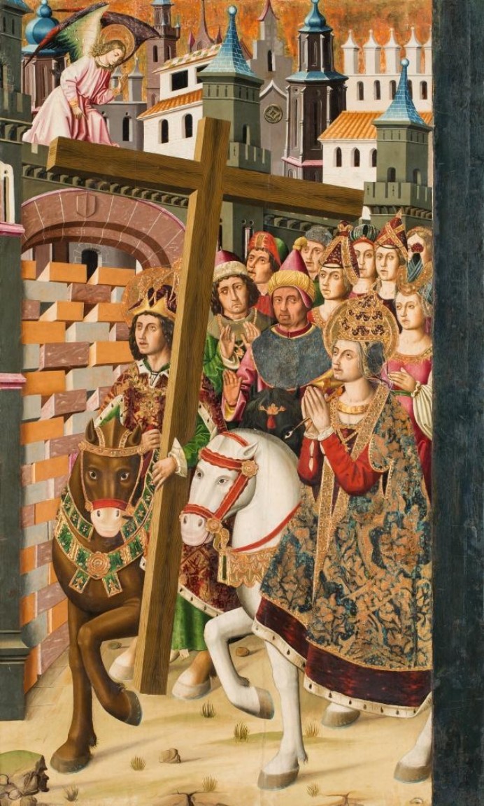 Detalle de Santa Helena y el emperador Heraclio. Retablo de la Santa Cruz (lateral derecho). Óleo sobre madera, 93 x 173 cm.