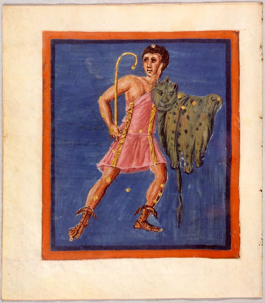 Hércules como constelación en <i>Germanicus Caesar</i>, de Aratusc. Leiden (Holanda), Universiteitsbibliotheek, Ms. Voss. lat. Q. 79, fol. 6v.